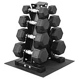 Fitvids 100LB Rubber Coated Hex Dumbbell Weight Set with Storage Rack, 5-20LB Free Weights with Anti-Slip Handle for Home Gym