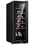 Icyglee 12 Bottle Compressor Wine Cooler Refrigerator, Freestanding Wine Cellar with Glass Door & Safety Lock, Wine Fridge with 41°F-64°F Digital Temperature Control for Red, White, Champagne, Black