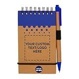 DISCOUNT PROMOS 10/50/100 Recyclable Spiral Small Notebooks Pack - Customizable Text, Logo - 60 Lined Pages - Blue