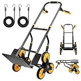 SmarketBuy Stair Climbing Dolly, Upgraded Heavy-Duty Stair Climber Hand Truck 770 Lbs Capacity, Foldable Cart for Stairs with 13.8" x 11.6" Nose Plate, 6 Wheels and 2 Ropes for Home,Office or Shopping