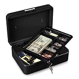 Honeywell Safes & Door Locks - Standard Small Cash Box with Removable Money Tray - Storage Under Tray & 5 Coin Slots - Durable Metal Safe with Key Lock - Saving Money Lock Box - Black, 0.14 CU - 6112