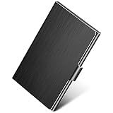 MaxGear Metal Business Card Holder for Men & Women, Professional Stainless Steel Card Case for Business Cards, Slim Purse Name Card Holders with Interior Lining, Buckle Style Shut, Black