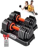 2026 Upgrade Adjustable Dumbbell Set 25lb/50lb, Small Increment in 3-6lb, 1 Hand Quick-Dial, 10-in-1 Adjustable Dumbbells with Tray, Anti-Slip Grip for Home Gym HIIT Strength Training