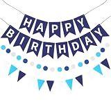 Blue Happy Birthday Banner Hanging Sign Circle Dot Triangle Bunting