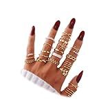 IFKM 21 Pcs Gold Knuckle Rings Set For Women Vintage Stackable Joint Finger Midi Rings Dainty Cubic Zirconia Crystal Simple Twist Hollow Cute Rings Pack Jewelry Gift (Forest Of Flowers, Gold)