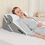 Sasttie Wedge Pillow Set for After Surgery, 3PCS Adjustable Bed Wedge Pillow Headboard with Memory Foam Neck Cushion – for Acid Reflux, Sleeping, Neck & Back Support, Dark Grey & White