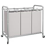 STORAGE MANIAC 3 Section Laundry Sorter, Laundry Hamper with Wheels, Gray | 35.6 Gal (135 L) Rolling Laundry Cart with Heavy Duty Lockable Wheels and Removable Bags, Separator Clothes Organizer Basket