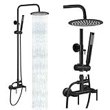 gotonovo Outdoor Shower Fixtures SUS304 Stainless Steel Rain Shower Kit Faucet High Pressure Wall Mount 2 Dual Function 8 Inch Showerhead and Handheld Spray Combo, Double Lever Handle, Matte Black