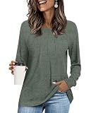 Addtoo Womens 2026 Fall Tunic Tops Casual Long Sleeve Pleated Blouse Warm Loose Dressy Tshirt Medium Army Green