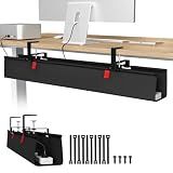 Univivi No Drill Under Desk Cable Management Tray, 36" Cord Organizer for Table, Clamp/Screw Mount Desk Cable Management, Premium Fabric Cable Management Tray for Office, Home