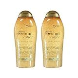 OGX Smoothing + Coconut Coffee Exfoliating Body Scrub with Arabica Coffee & Coconut Oil, Moisturizing Body Wash for Dry Skin, Paraben-Free with Sulfate-Free Surfactants, 19.5 Fl Oz, 2 Pack