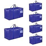 6 Pack-Extra Large Heavy Duty Moving Bags - Waterproof Storage Totes with Handles & Zippers, Foldable for College Dorm, Storage (Blue)
