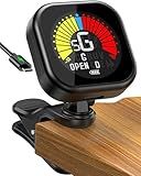 New Bee Guitar Tuner Clip-On Rechargeable with Color Screen 360° Rotatable Acoustic Chromatic Open Tuning for Guitar, Bass, Ukulele, Violin, Cello(Black, 1 Pack)