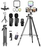 Vlogging Kit for iPhone/Android, YouTube Starter Kit with Wireless Microphone/Camera Tripod/Flexible Tripod/RGB Fill Light, Content Creator Essentials Kits for TikTok Vlog Video Recording