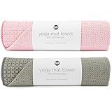 S&T INC. Yoga Mat Towel with Non-Slip Grip, Enhanced Silicone Grip, Soft and Absorbent for Gym, Pilates, and Hot Yoga Mat, 2 Pack, 24 inches x 72 inches, 340GSM, Pink and Grey