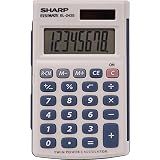 Sharp 8-Digit Pocket Calculator, LCD Display with Hinged Hard Cover, Dual-Power Handheld Simple Calculator, 2.5 x 4.5-Inches, Gray and Blue (EL-243SB)