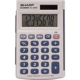 Sharp 8-Digit Pocket Calculator, LCD Display with Hinged Hard Cover, Dual-Power Handheld Simple Calculator, 2.5 x 4.5-Inches, Gray and Blue (EL-243SB)