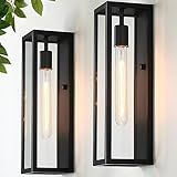 CRIRY 16'' Large Outdoor Wall Lights Exterior 2Pack, Waterproof Matte Black Exterior Lighting Fixtures Wall Mount, Front Porch Lights Outdoor Wall Sconces Exterior Coach Lights for Garage