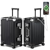 Krute Aluminum Frame Carry On Luggage 20 Inch Zipperless Luggages USB Charger Hardside PC Suitcase With Spinner Wheels Airline Approved Hard Shell Suitcases with TSA Lock (1 Piece)