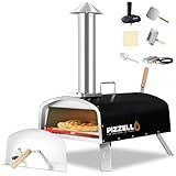 PIZZELLO Propane Pizza Oven Wood Fired Outdoor Foldable Pizza Ovens with Gas Burner, Wood Tray Pizza Stone, Pizza Peel, Cover (Black)