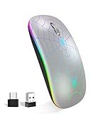 Wireless Mouse, Led Mouse Portable Mobile Optical Cordless Mouse with USB and Type C Receiver, 3 Adjustable DPI Wireless Computer Mouse for Mac Book, Laptop, Desktop, Windows, PC - Silver