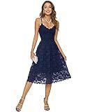 Riatobe Womens Lace Floral Overlay V Neck Sexy Sleeveless Cocktail Party Swing Wedding Dresses Navy Blue
