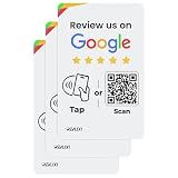 Google Review NFC Stickers (3-Pack) - Boost Google Reviews w/Reusable Google Review Sticker & QR Code Stickers - No App or Subscription - Compatible with iPhone & Android - Google Review Card Sticker