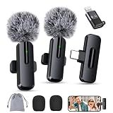 wedaniya Wireless Lavalier Mini Microphone for iPhone, Android, 2 Pack Clip on Mini Mic with USB-C & Lightning, 2-in-1 Noise Reduction Lapel Mic for Video Recording, Podcast, Vlogging, YouTube
