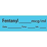 PDC Healthcare AN-7 Anesthesia Removable Tape with Date, Time & Initial, Fentanyl Mg/Ml, 333 Imprints, Blue, 1/2" Width, 500" Length