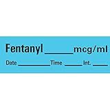PDC Healthcare AN-7 Anesthesia Removable Tape with Date, Time & Initial, Fentanyl Mg/Ml, 333 Imprints, Blue, 1/2" Width, 500" Length