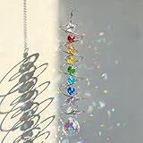 GWAHSA Suncatcher Wind Spinner Gazing Ball Spiral Tail, Crystal Sun Catchers with Seven Chakra Beads Window Hanging for Indoor Home Outdoor Garden Decor Wedding Birthday Party Gifts for Girl Women Mom