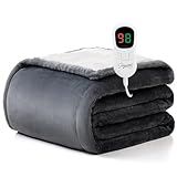 Homemate Heated Blanket Electric Throw - 50"x60" Heating Blanket Throw 1/2/4/6/8 Hours Auto-Off 10 Heat Level Over-Heat Protection Flannel Sherpa ETL Certification