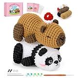 Fortuning's JDS Crochet Kit for Beginners, Panda & Capybara Crochet Animal Kits, Easy Crochet Kit for Adults, Complete DIY Craft Knitting Kit w/Step-by-Step Video Tutorials Christmas Gifts