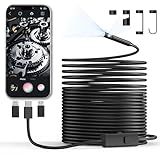 CTEOUNPT Endoscope Camera with Light, 1920P HD Borescope Inspection Camera with 8 Adjustable LEDs, IP67 Waterproof Semi-Rigid Snake Cable for Android, iPhone, and iPad(32.8ft, Dual Lens)