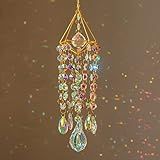 HDCRYSTALGIFTS Crystal Suncatchers for Window Hanging Wind Chime Style Garden Sun Catchers with Crystals Rainbow Maker Indoor Outdoor Decor Handmade Gold Plated