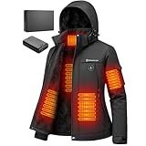 Brimekey Heated Jackets for Women with Fleece Lining, 20000mAh 7.4V Battery Pack Women's Heated Coat, 6 Heating Zones Windproof Waterproof Electric Hoodie Jacket Skiing Hunting