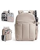 BAGSMART Puffy Camera Backpack, Camera Bags for Photographers, DSLR/SLR Mirrorless Photography Camera Case, Small Water-resistant Travel Backpack for Women with Laptop Compartment, Brown