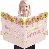 Retirement Greeting Card 25 x 16 Inch with Envelope, Large Rose Pink Gold Guest Signature Book Gift We Will Miss You Farewell Card Going Away Party Decorations (Pink)