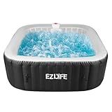EZLIFE 6-Person Inflatable Square Hot Tub Spa with 130 Bubble Jets, LED Light Strip, 1350W Heater & Cover – Portable Outdoor Spa Pool for Adults (72"x72")
