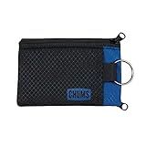 Chums Surfshorts Wallet - Lightweight Slim Wallet with RFID Blocking Card & Clear ID Window - Zippered, Water Resistant w/Key Ring (Black/Blue)