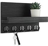 Lwenki Key Holder for Wall, Decorative Key and Mail Holder with Shelf Has Large Hooks for Bags, Coats, Umbrella – Paulownia Wood Key Hanger with Mounting Hardware (9.8”W x 6.7”H x 4.2”D)
