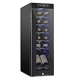 Schmecke 12 Bottle Compressor Wine Cooler Refrigerator w/Lock | Large Freestanding Wine Cellar | 41f-64f Digital Temperature Control Wine Fridge For Red, White, Champagne or Sparkling Wine - Black