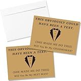 Teling 8 Pieces Groomsmen Proposal Gift Proposal Cards 7 Pieces Will You Be My Groomsman Funny Cards and 1 Will You Be My Best Man Card for Wedding Party Supplies(Khaki Background)