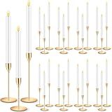 FillTouch 30 Pcs Gold Candlestick Holders with LED Flameless Candles Bulk Includes 15 Metal Candle Holders and 15 Battery Operated Candles for Wedding Table Centerpieces Home Decor