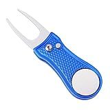 Mile High Life All Metal Foldable Golf Divot Tool with Pop-up Button & Magnetic Ball Marker (Blue Bone)