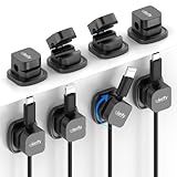 8 Pack Rotatable Cord Organizer Clips with Spring, Adhesive Charging Cords Holder for Desk, Nightstand, Laptop, Phone Charging Clips & Car Cable Management for Home & Office Use - Black