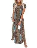 WIHOLL Boho Dresses for Women 2026 Maxi Casual Summer Cap Sleeve Fashion Long Italian Dress Vacation Outfits Flowy Tshirts Dress Elegant Classy Bohemia M