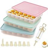 FACULX 3 Pack Deviled Egg Containers with Lid and 8 Pcs Deviled Egg Injector Piping Tool, Egg Organizer for Refrigerator, Fridge Stackable Countertop Portable Egg Platter (pink,blue,green)