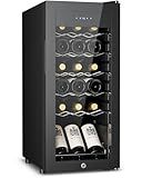 Feelfunn 18 Bottle Wine Cooler Refrigerator - Small Wine Fridge for Red, White, Champagne, Freestanding Wine Cellar with Glass Door & Digital Temperature Control for Home Bar, Office