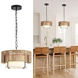 SupMaka 12.6" Rattan Pendant Light, Boho Chandelier Hanging Light Fixture